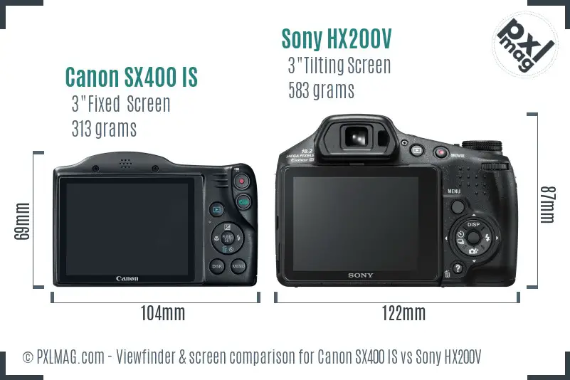 Canon SX400 IS vs Sony HX200V Screen and Viewfinder comparison