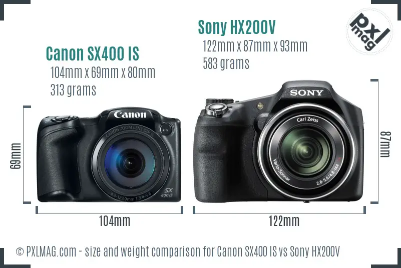 Canon SX400 IS vs Sony HX200V size comparison