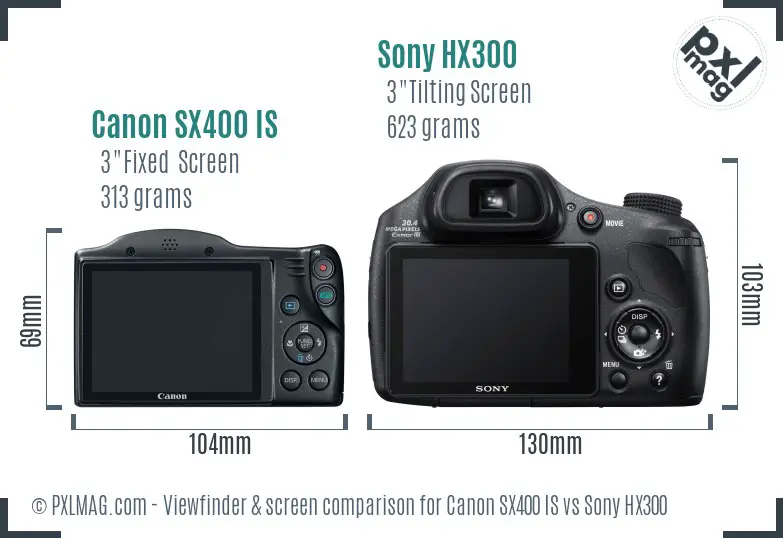 Canon SX400 IS vs Sony HX300 Screen and Viewfinder comparison