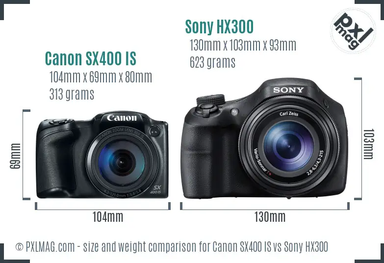 Canon SX400 IS vs Sony HX300 size comparison