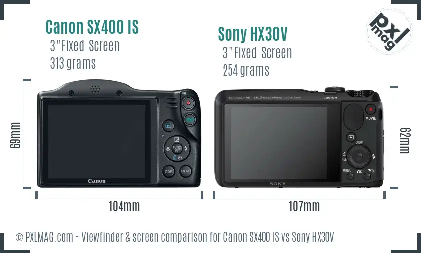 Canon SX400 IS vs Sony HX30V Screen and Viewfinder comparison