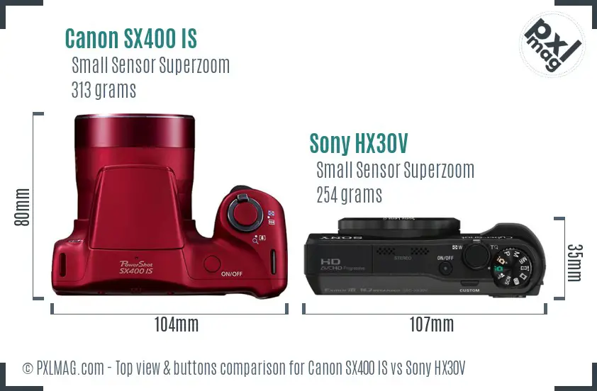 Canon SX400 IS vs Sony HX30V top view buttons comparison