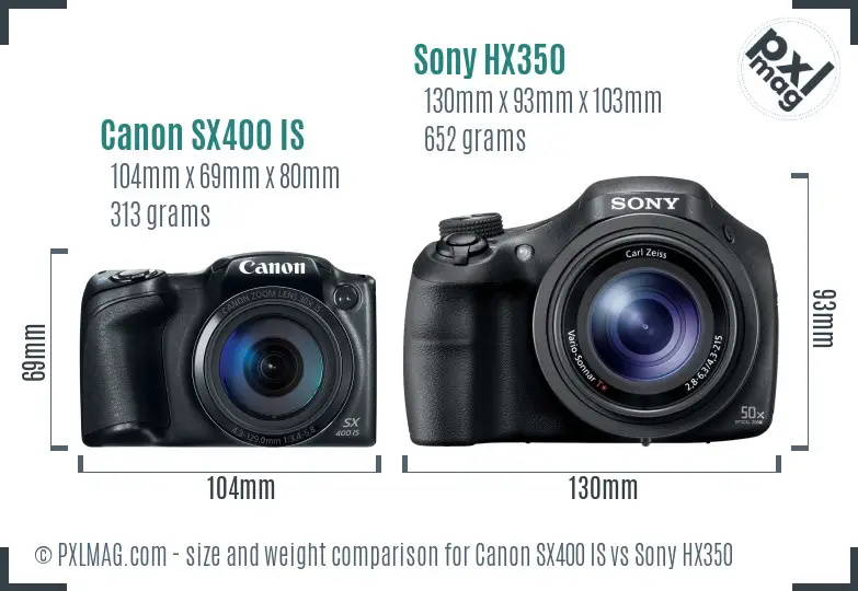 Canon SX400 IS vs Sony HX350 size comparison Canon SX400 IS vs Sony HX350 size comparison