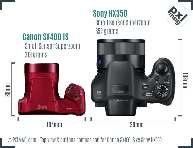 Canon SX400 IS vs Sony HX350 top view buttons comparison