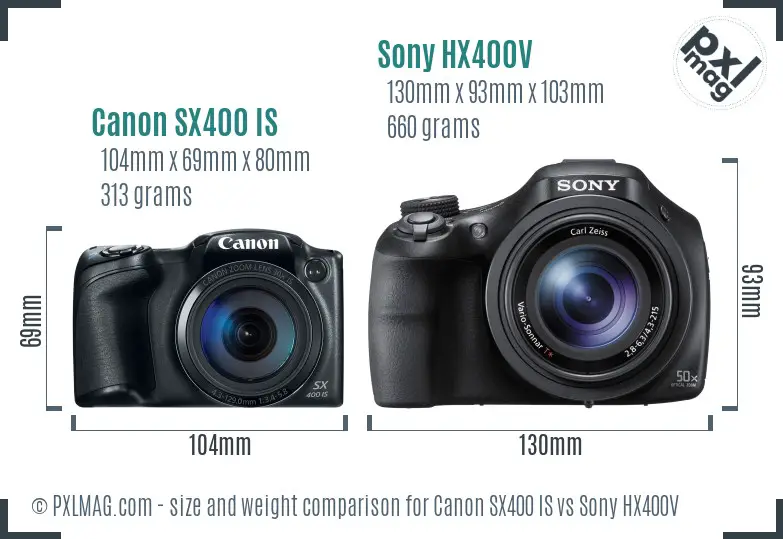 Canon SX400 IS vs Sony HX400V size comparison Canon SX400 IS vs Sony HX400V size comparison