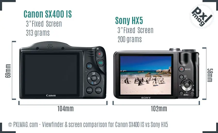 Canon SX400 IS vs Sony HX5 Screen and Viewfinder comparison