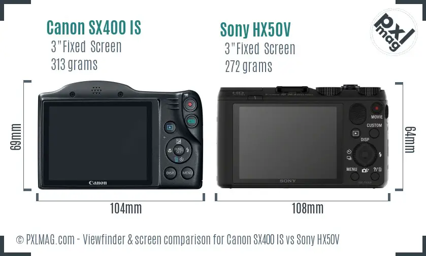 Canon SX400 IS vs Sony HX50V Screen and Viewfinder comparison