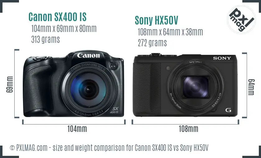 Canon SX400 IS vs Sony HX50V size comparison