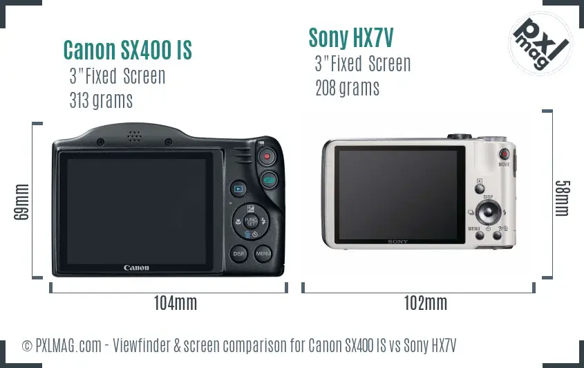 Canon SX400 IS vs Sony HX7V Screen and Viewfinder comparison