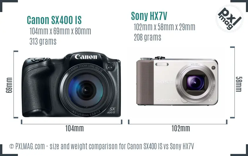 Canon SX400 IS vs Sony HX7V size comparison