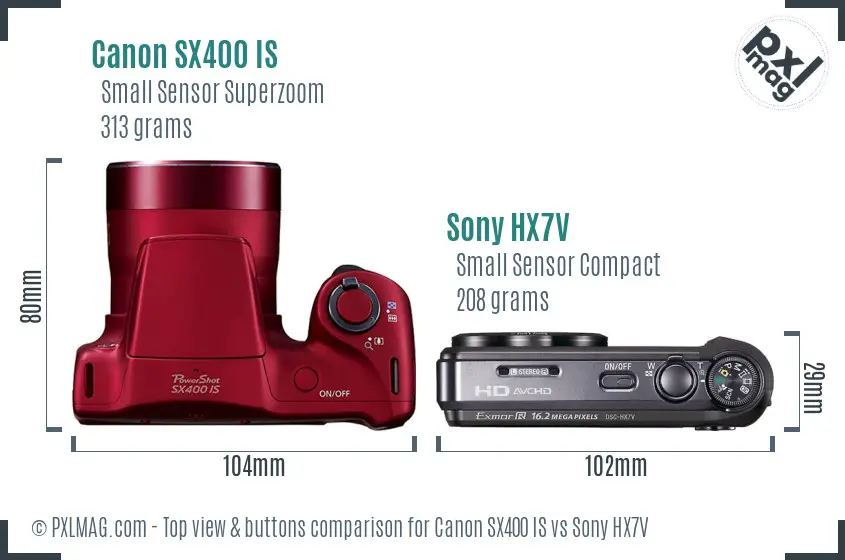 Canon SX400 IS vs Sony HX7V top view buttons comparison