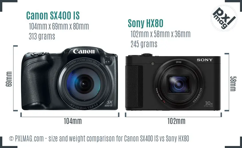 Canon SX400 IS vs Sony HX80 size comparison Canon SX400 IS vs Sony HX80 size comparison