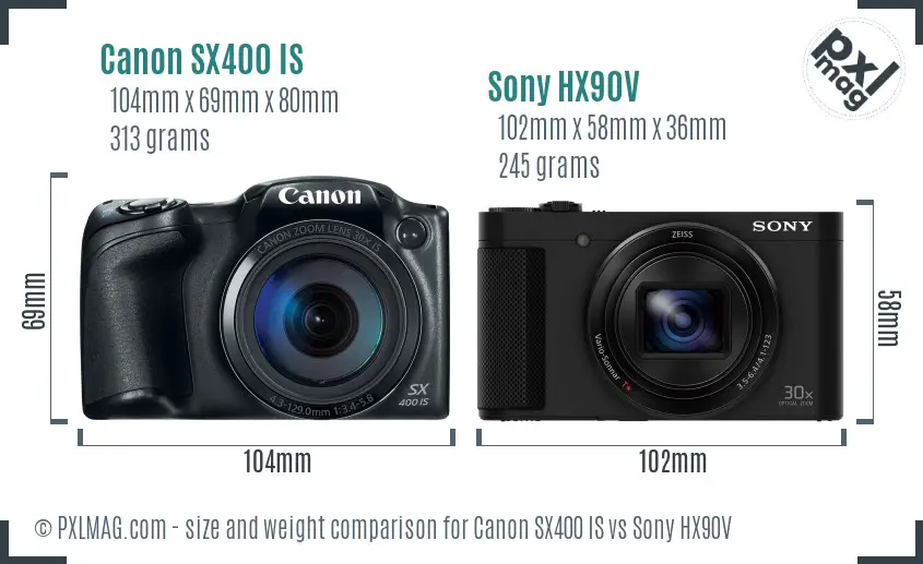 Canon SX400 IS vs Sony HX90V size comparison