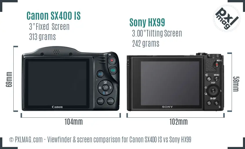 Canon SX400 IS vs Sony HX99 Screen and Viewfinder comparison