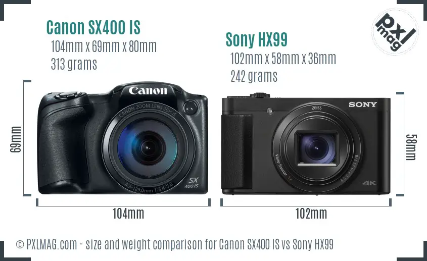 Canon SX400 IS vs Sony HX99 size comparison