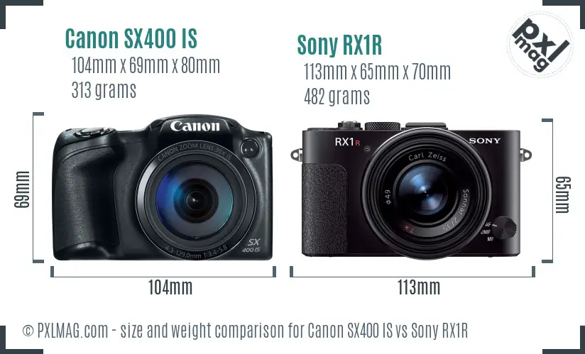 Canon SX400 IS vs Sony RX1R size comparison