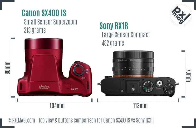 Canon SX400 IS vs Sony RX1R top view buttons comparison