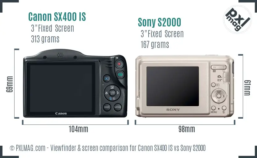 Canon SX400 IS vs Sony S2000 Screen and Viewfinder comparison