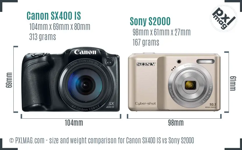 Canon SX400 IS vs Sony S2000 size comparison