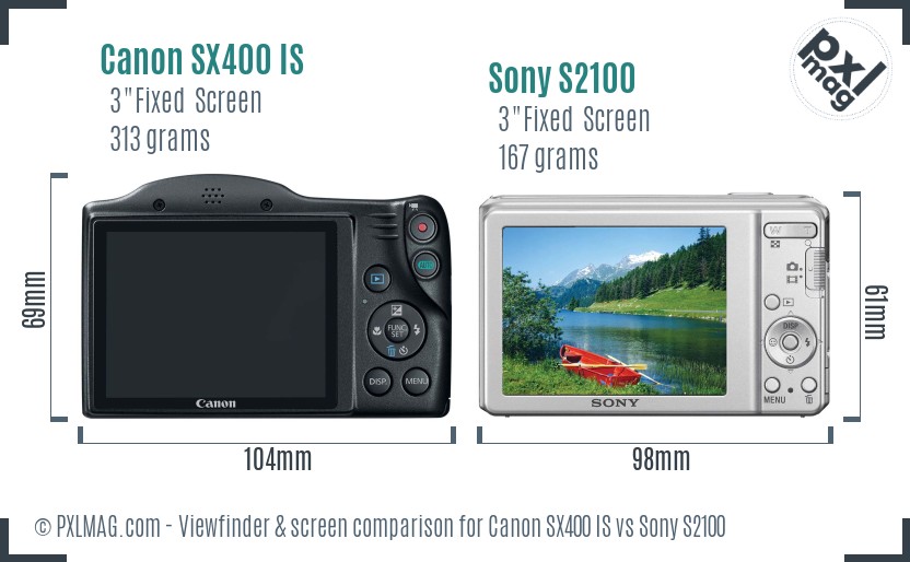 Canon SX400 IS vs Sony S2100 Screen and Viewfinder comparison