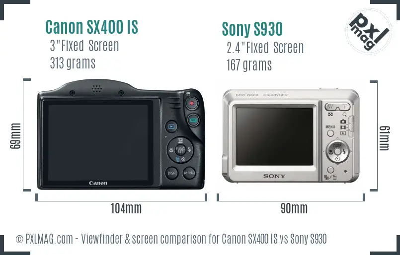 Canon SX400 IS vs Sony S930 Screen and Viewfinder comparison Canon SX400 IS vs Sony S930 Screen and Viewfinder comparison