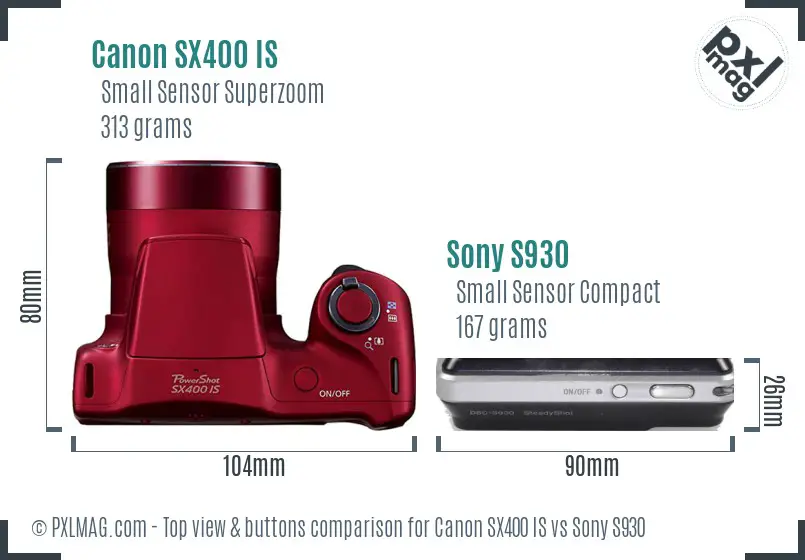 Canon SX400 IS vs Sony S930 top view buttons comparison Canon SX400 IS vs Sony S930 top view buttons comparison