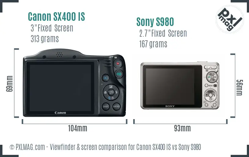 Canon SX400 IS vs Sony S980 Screen and Viewfinder comparison