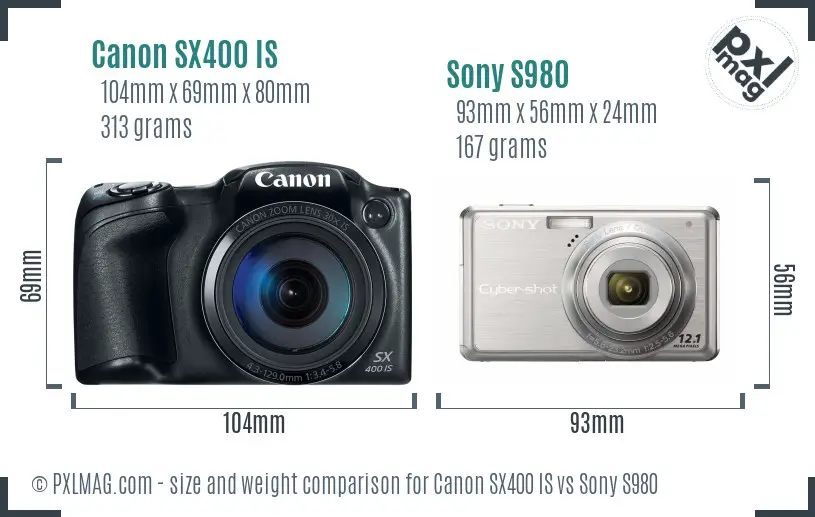 Canon SX400 IS vs Sony S980 size comparison