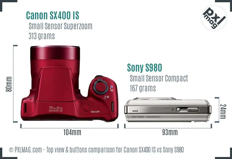 Canon SX400 IS vs Sony S980 top view buttons comparison