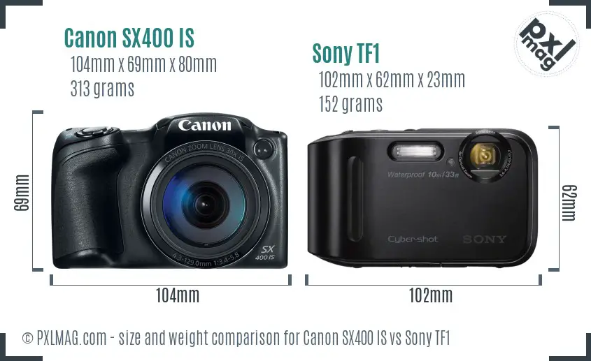 Canon SX400 IS vs Sony TF1 size comparison Canon SX400 IS vs Sony TF1 size comparison