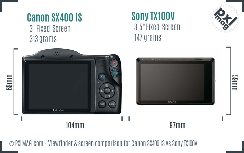 Canon SX400 IS vs Sony TX100V Screen and Viewfinder comparison