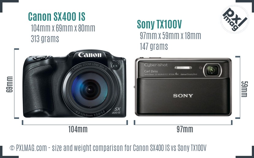 Canon SX400 IS vs Sony TX100V size comparison Canon SX400 IS vs Sony TX100V size comparison