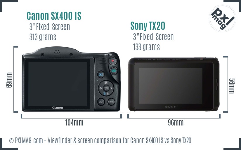 Canon SX400 IS vs Sony TX20 Screen and Viewfinder comparison