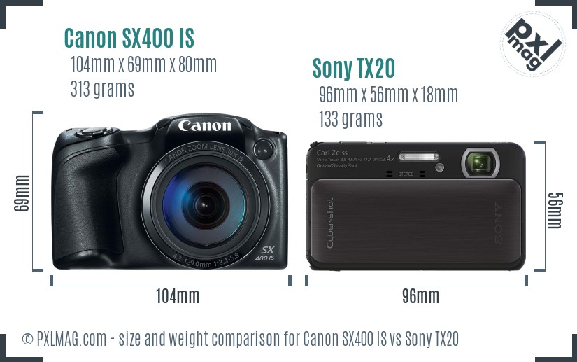 Canon SX400 IS vs Sony TX20 size comparison Canon SX400 IS vs Sony TX20 size comparison