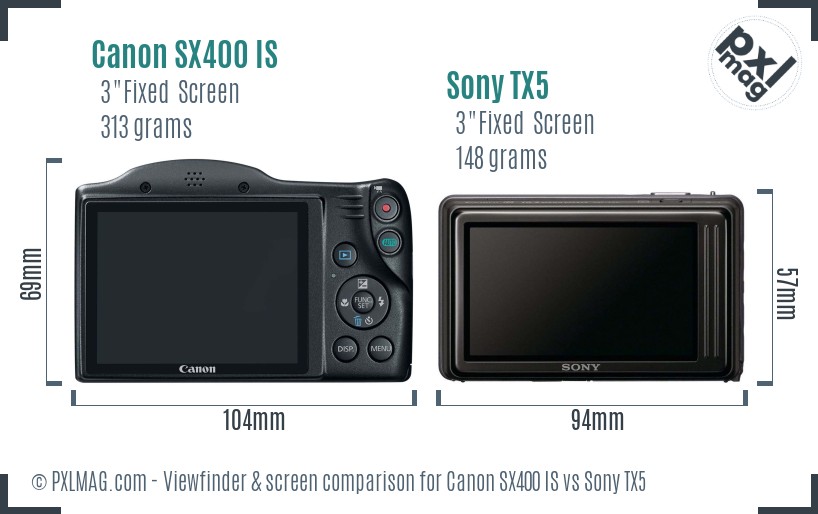 Canon SX400 IS vs Sony TX5 Screen and Viewfinder comparison