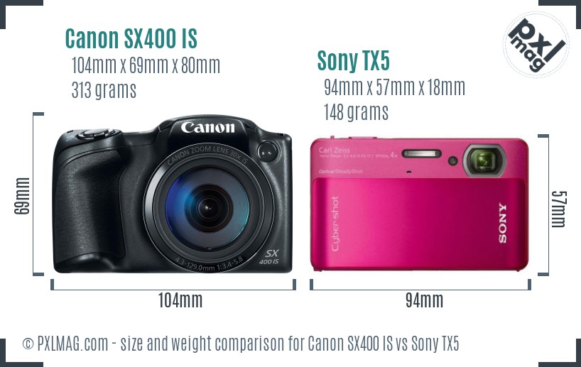 Canon SX400 IS vs Sony TX5 size comparison Canon SX400 IS vs Sony TX5 size comparison