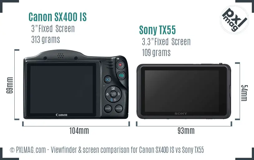 Canon SX400 IS vs Sony TX55 Screen and Viewfinder comparison