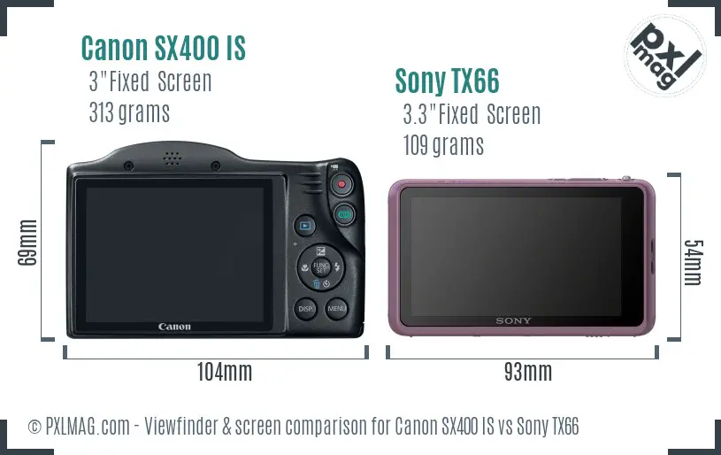 Canon SX400 IS vs Sony TX66 Screen and Viewfinder comparison