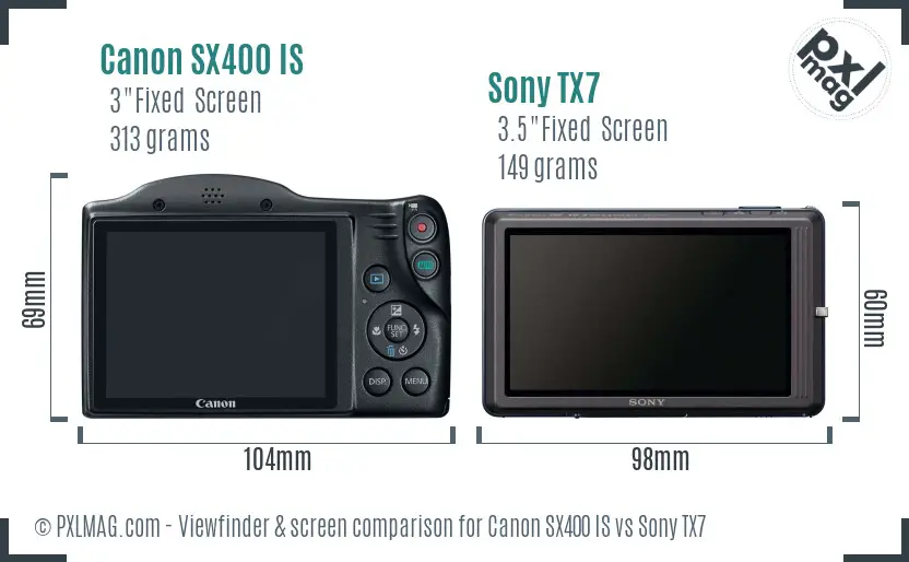 Canon SX400 IS vs Sony TX7 Screen and Viewfinder comparison