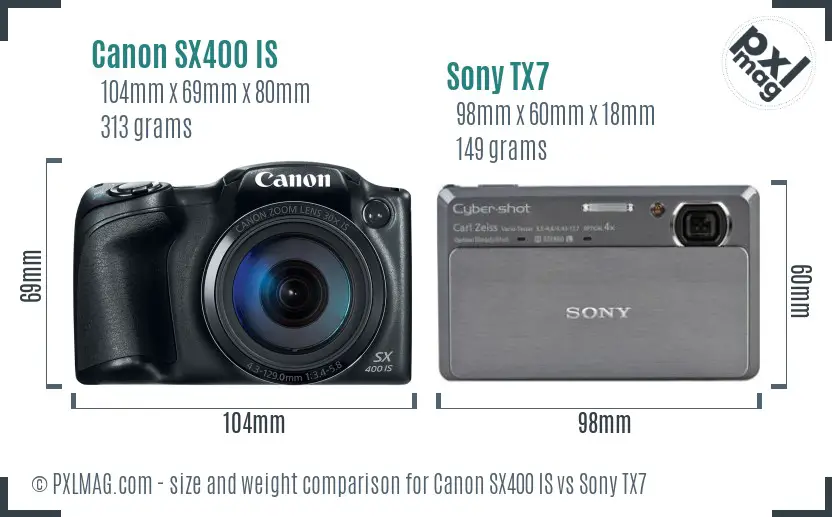 Canon SX400 IS vs Sony TX7 size comparison