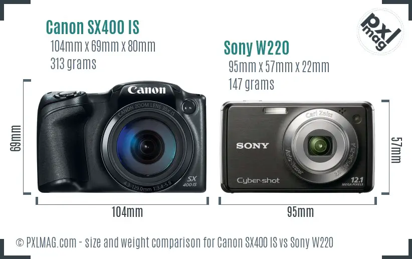 Canon SX400 IS vs Sony W220 size comparison