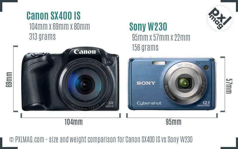 Canon SX400 IS vs Sony W230 size comparison Canon SX400 IS vs Sony W230 size comparison
