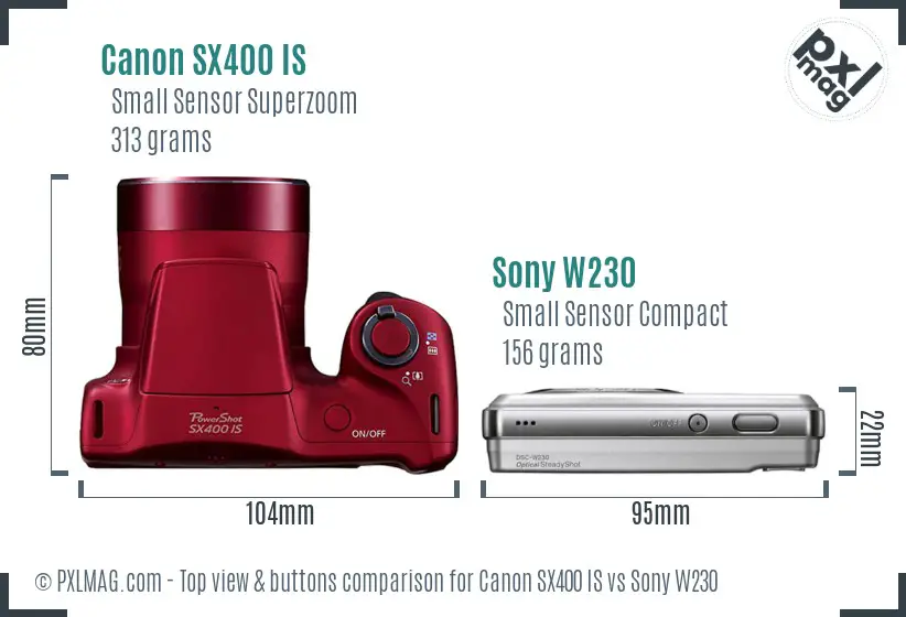 Canon SX400 IS vs Sony W230 top view buttons comparison Canon SX400 IS vs Sony W230 top view buttons comparison