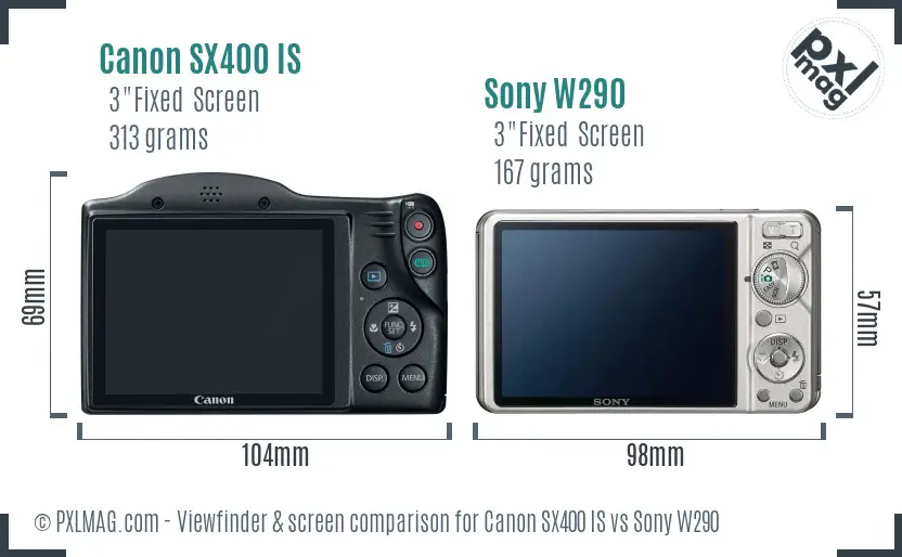 Canon SX400 IS vs Sony W290 Screen and Viewfinder comparison