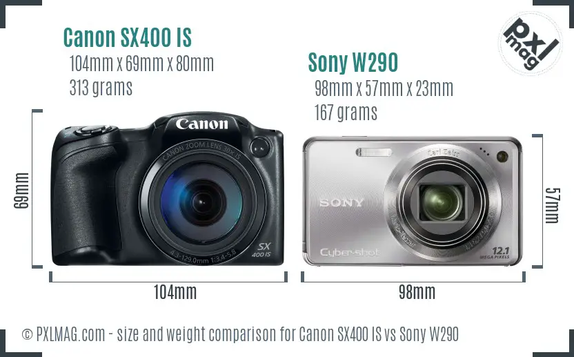 Canon SX400 IS vs Sony W290 size comparison