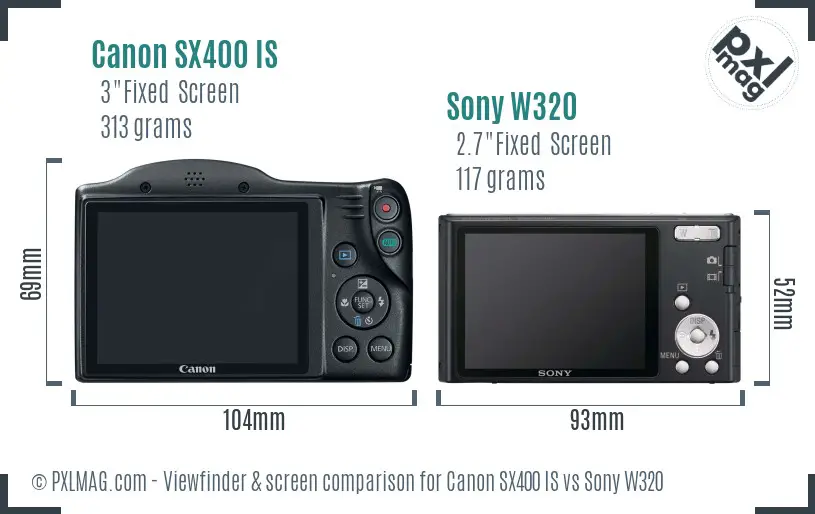 Canon SX400 IS vs Sony W320 Screen and Viewfinder comparison