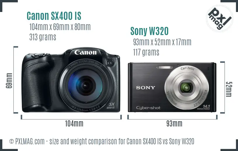 Canon SX400 IS vs Sony W320 size comparison