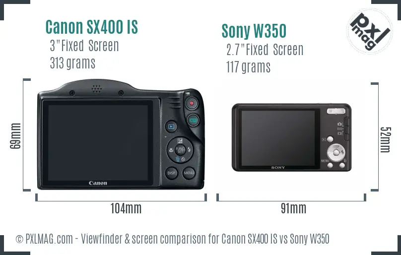Canon SX400 IS vs Sony W350 Screen and Viewfinder comparison
