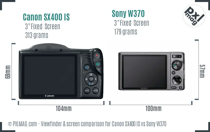 Canon SX400 IS vs Sony W370 Screen and Viewfinder comparison