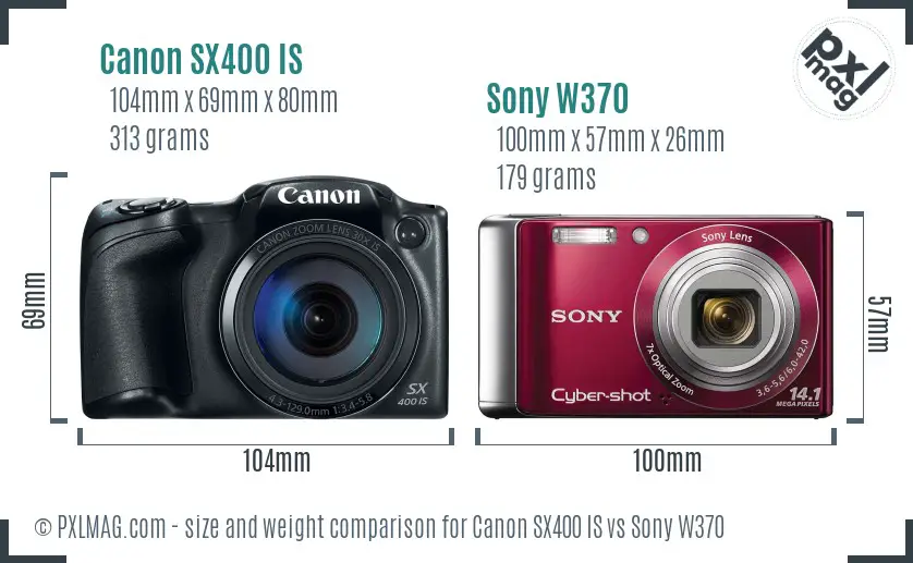 Canon SX400 IS vs Sony W370 size comparison
